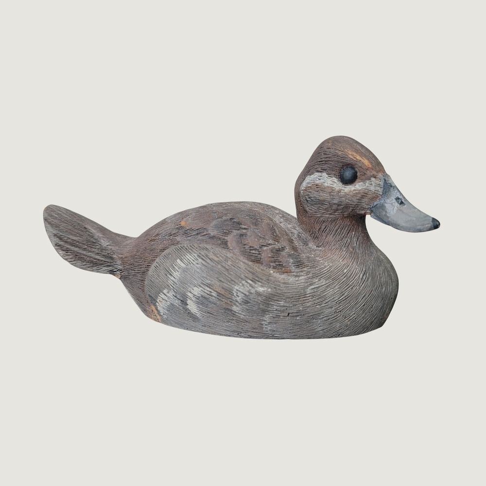 Vintage J.R. Thomas Hand Carved Wood Teal Duck Decoy Figurine 1983 Signed